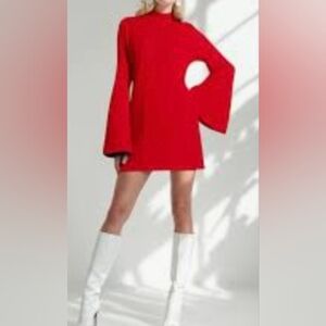 Free People FP Beach Dress Mini Bell Sleeves Red M NWOT